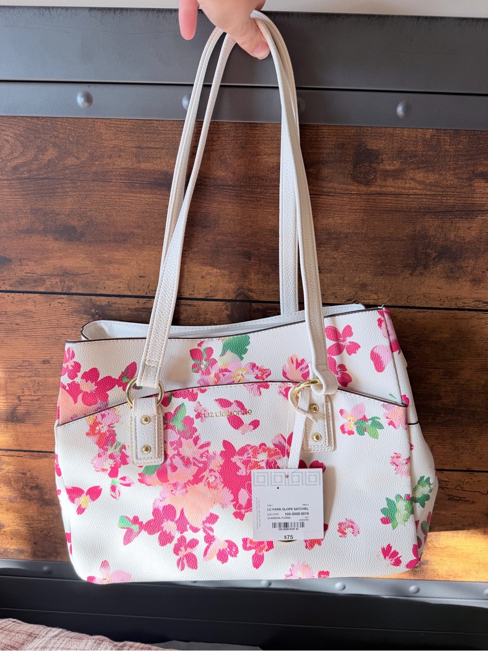 Brand New Liz Claiborne Park Slope Satchel Shoulder Bag with Pink Floral Print